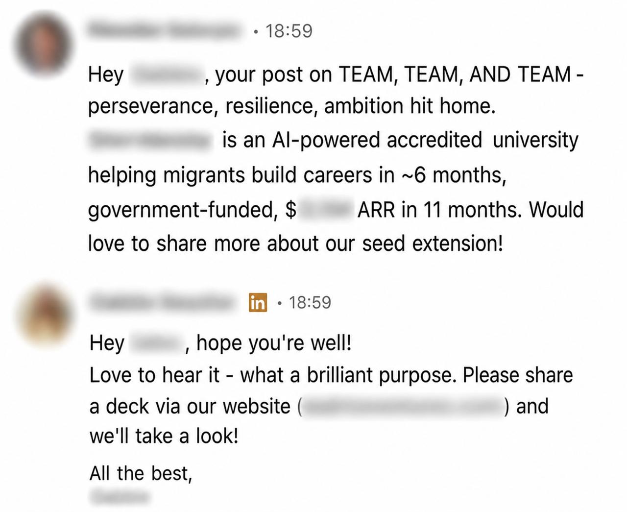 LinkedIn outreach reply: prospect engaging on objections, asking how Catchy works